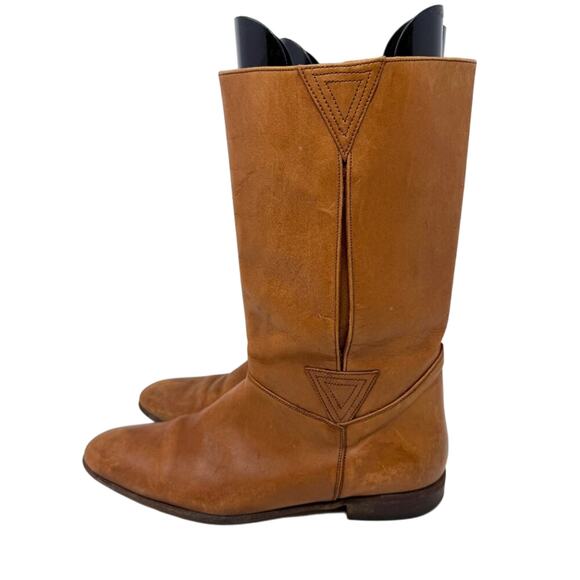 Vintage HipOppoTamus Cognac Brown Leather Mid Calf Boots Men's Size 9.5 Pull On - Picture 3 of 10